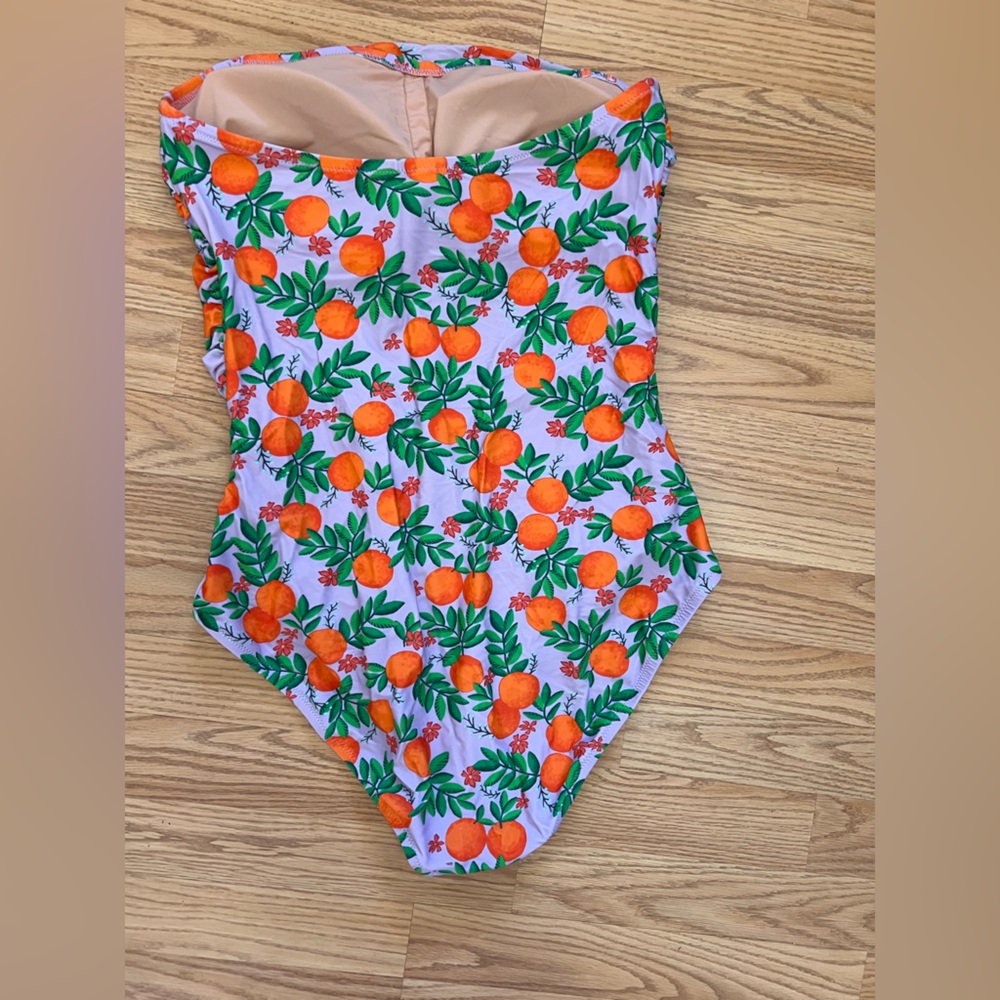J. Crew Vibrant Fruit Print One Piece Bandeau Swimsuit - Picture 5 of 5